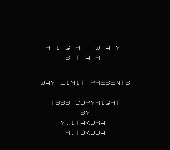 High Way Star title screen for MSX